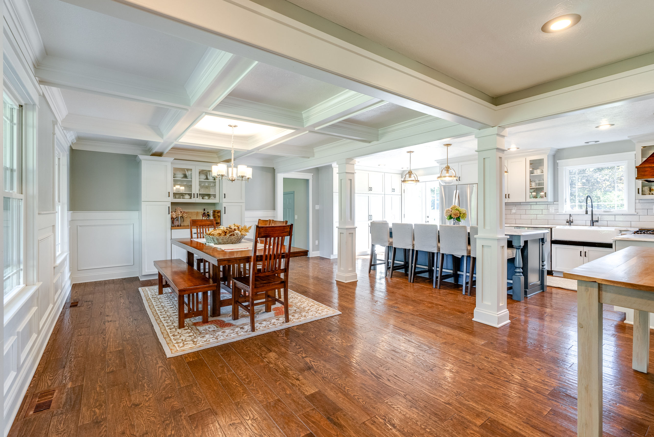 Showcasing the custom carpentry of the kitchen and dining room in Hudson, OH
